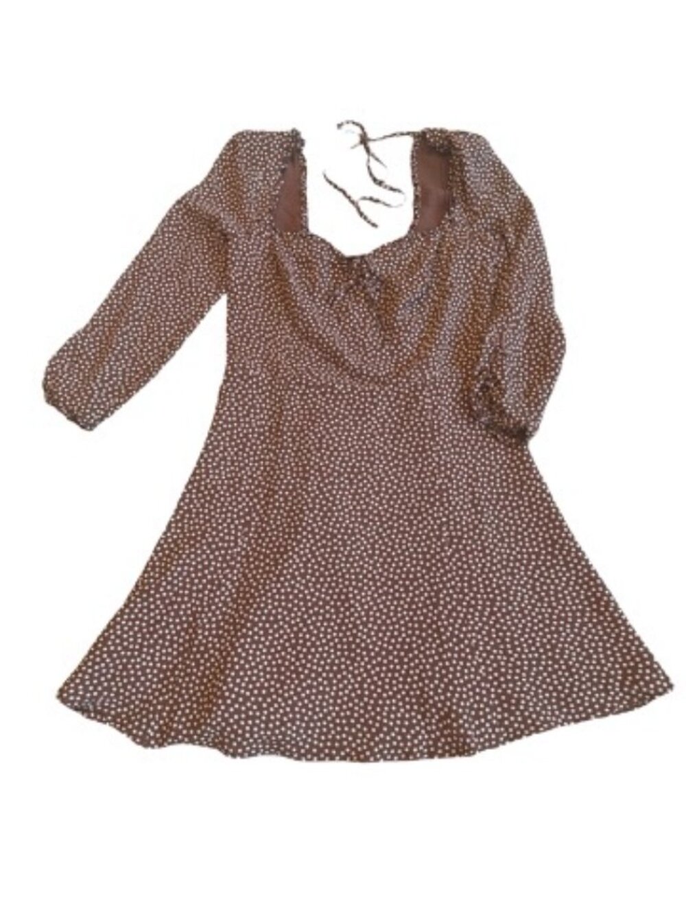 Reformation Brown White Polka Dot Balloon Sleeve Mini Dress Size 10 Women's NWT